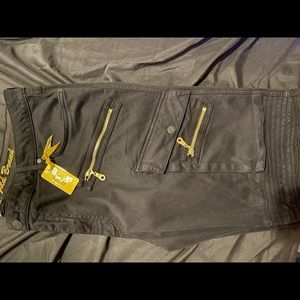Mens Robins Jean Black/Gold Moto pant sz 42